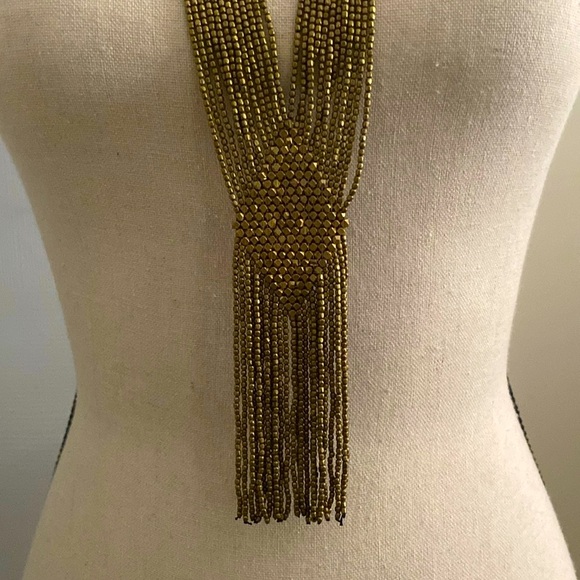 Baizaar Brass Beaded Fringe Statement Necklace - Picture 2 of 4